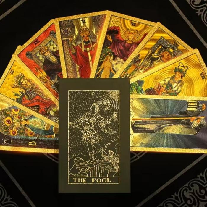 80pcs/Set Kartu Tarot Gold Tarot Card Deck Pvc Foil Tarot Tahan Air Tarot Deck