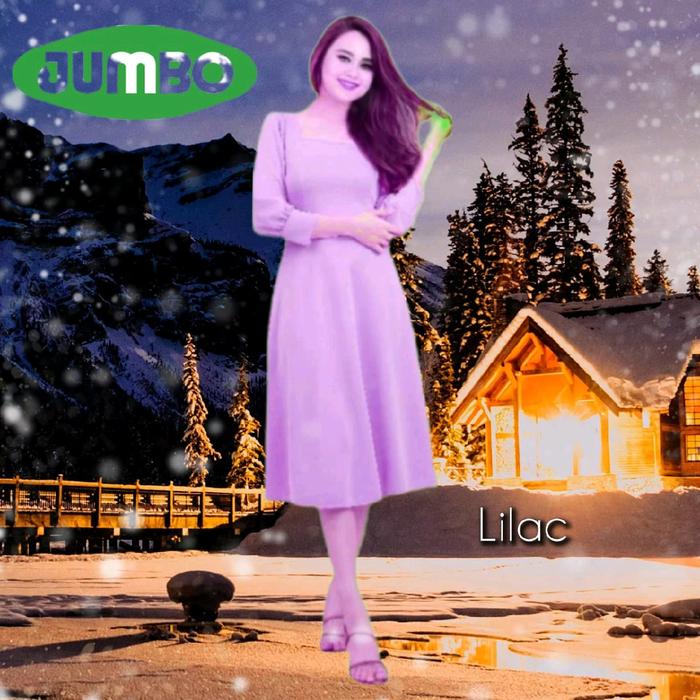 Midi Dress Scuba Perempuan Jumbo Gaun Bigsize Wanita Korea Natal Lilac