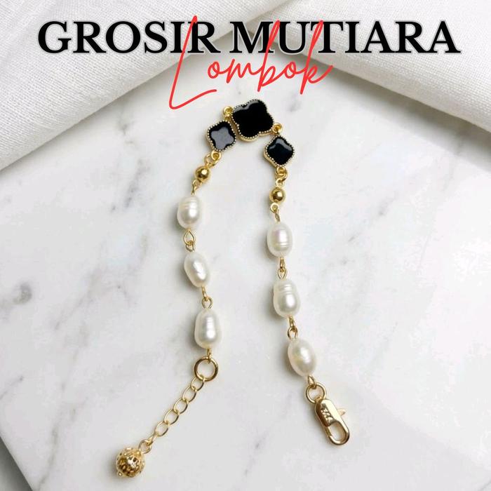 GELANG MUTIARA ASLI LOMBOK- GELANG CLOVER HITAM