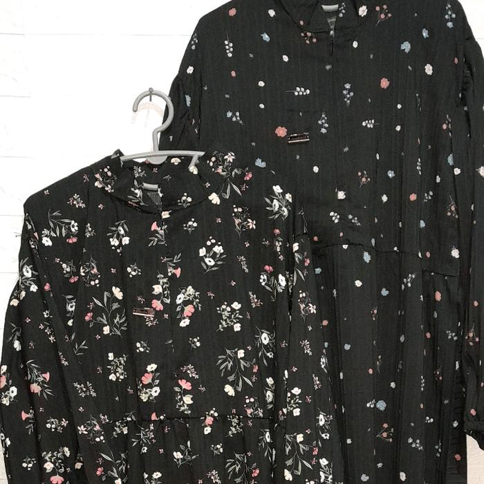 GAMIS ALEVA PLISKET MOTIF BUNGA KECIL HITAM TERBARU