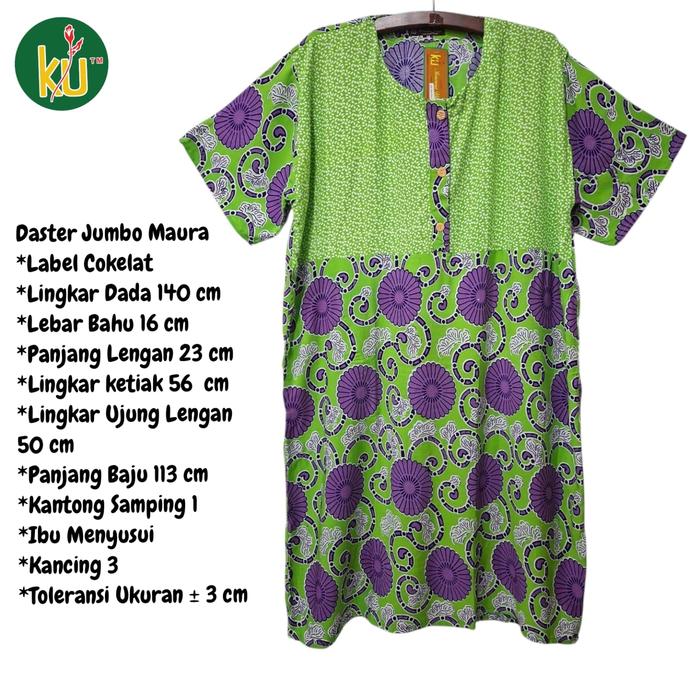 Kencana Ungu Daster Jumbo Maura Bulat Label Cokelat KUC LD 140 cm - Kantong Samping 1 Kancing 3 Ibu
