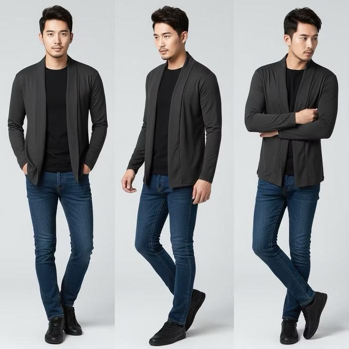 Kaos Blazer Pria Lengan Panjang Kaos Cardigan Pria Korea