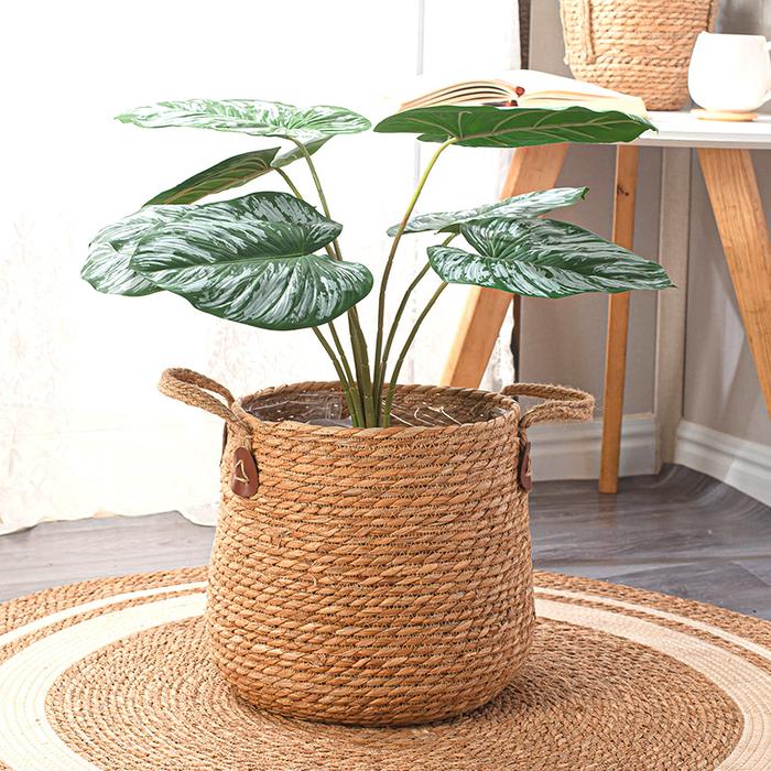 Rattan Grass Woven Flower Basket, Large Floor Pot for Monstera, Decorative Planter for Home, Garden 