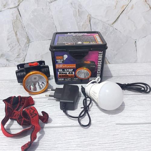 Senter Kepala LED 50 Watt Bonus Bohlam 5 Watt Ring 46 Cahaya Putih ROLINSON PROFESSIONAL HEADLAMP RL