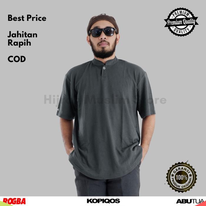 Kaos Kurta pria muslim lengan pendek oversize kerah koko polos KOPIQOS ROGBA