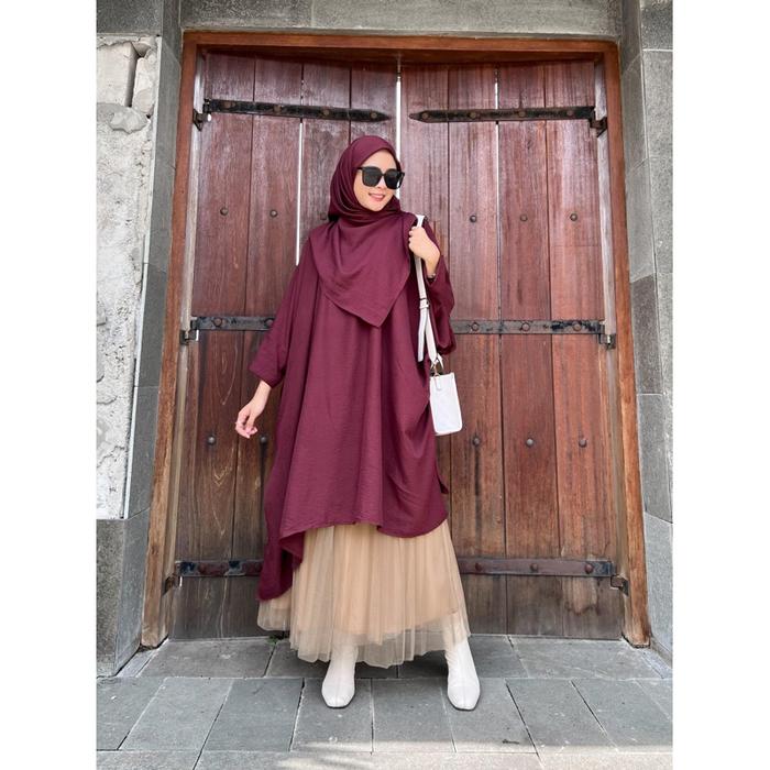 Terbaik Tunik Silk Lovebird Include Hijab Kaftan Blouse Tunik Satin Motif Mewah Elegant Lebaran Over