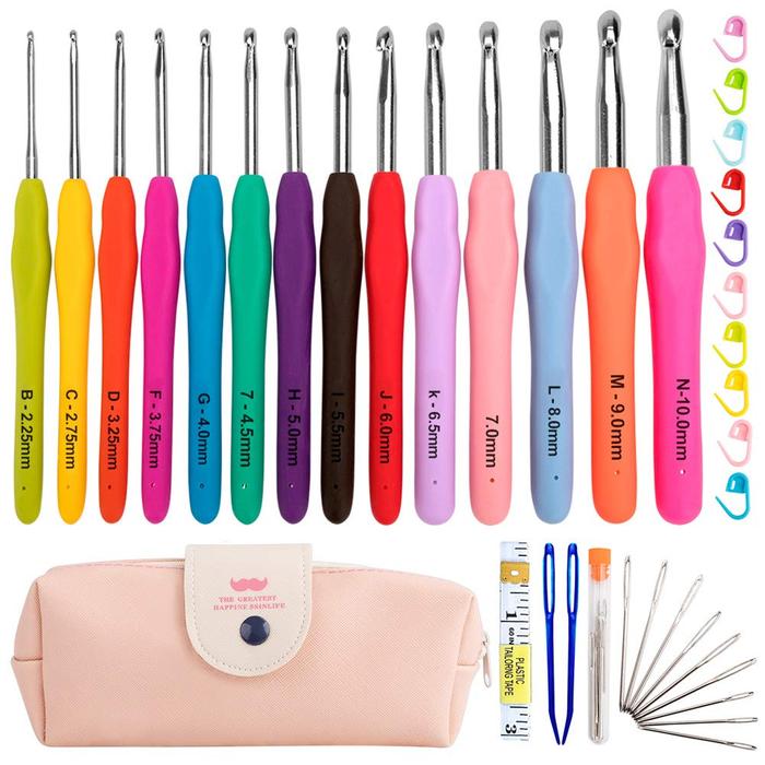 14pcs Aluminum Crochet Set Easy to Use Smooth Touch Easy Operate TPR