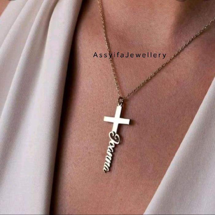 Kalung Salib Costum Nama / Kalung Salib / Kalung Salib Titanium / Kalung Salib Titanium costum nama 
