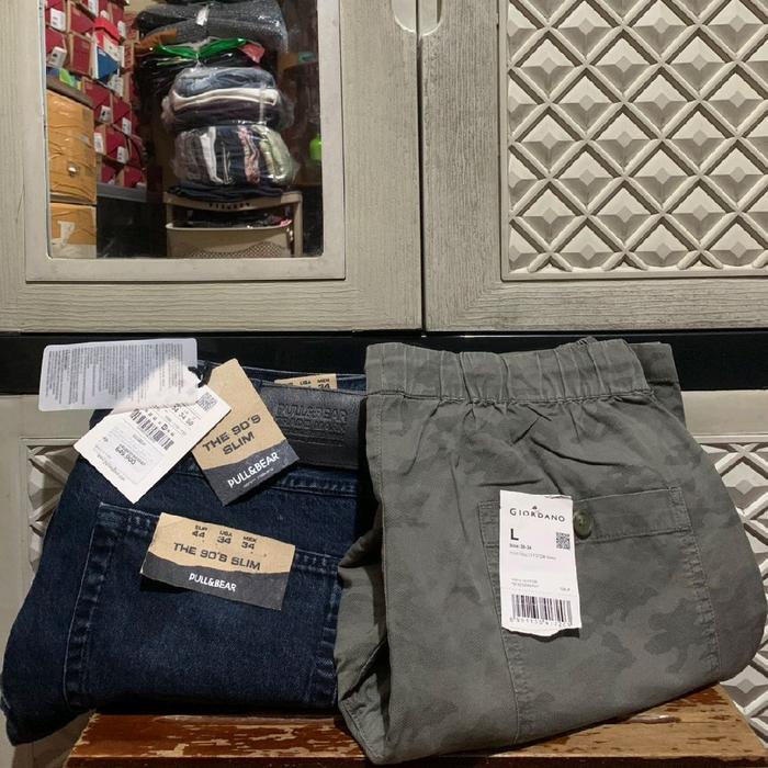 ORIGINAL SHORT PANTS PULL & BEAR DENIM JEANS GIORDANO CELANA PANJANG CAMO SLIM FIT