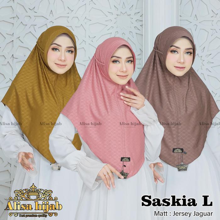 Hijab SASKIA Size L Motif jersey Jaguar Premium - Ori Alisa hijab kerudung Wanita Muslim Dewasa berg
