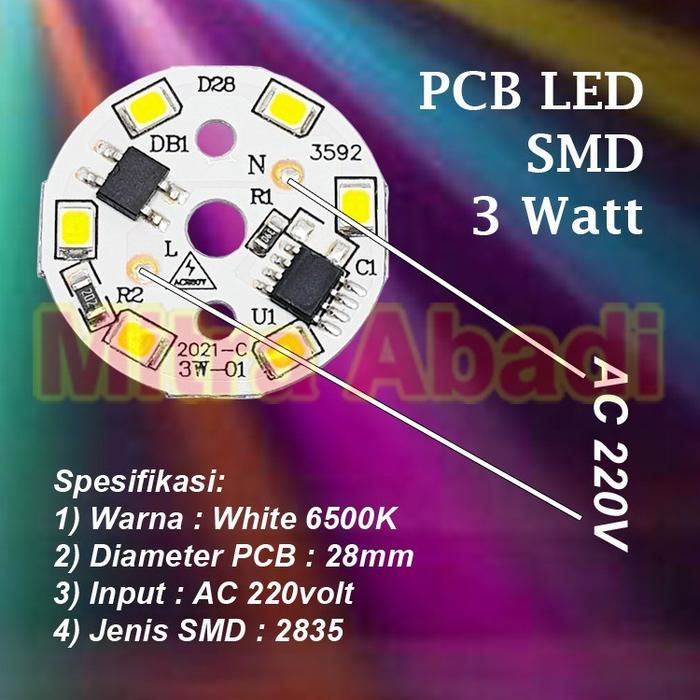 PCB LED SMD 2835 3W Putih 6500K AC 220V
