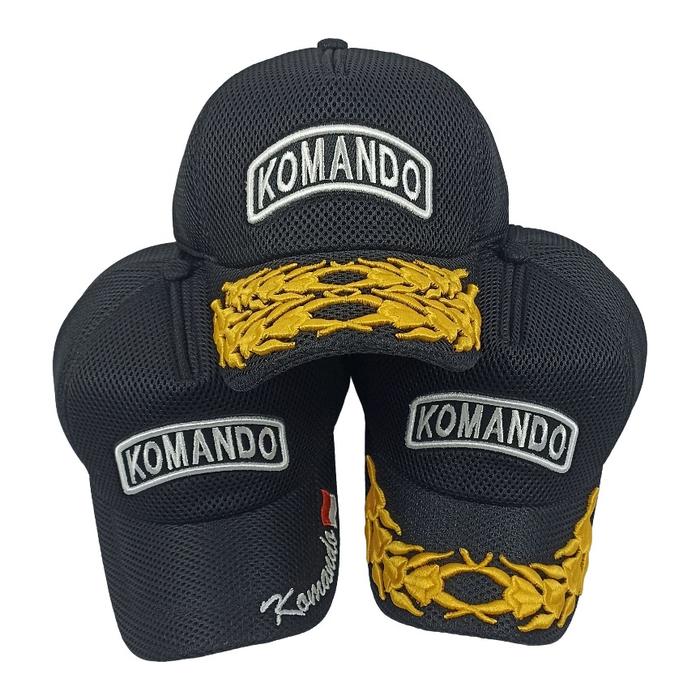 Topi TNI AD Bordir Komando 3D Kain DOUBEL MESH Warna Hitam Anggota Pamen Pati Material Pool Cotton F
