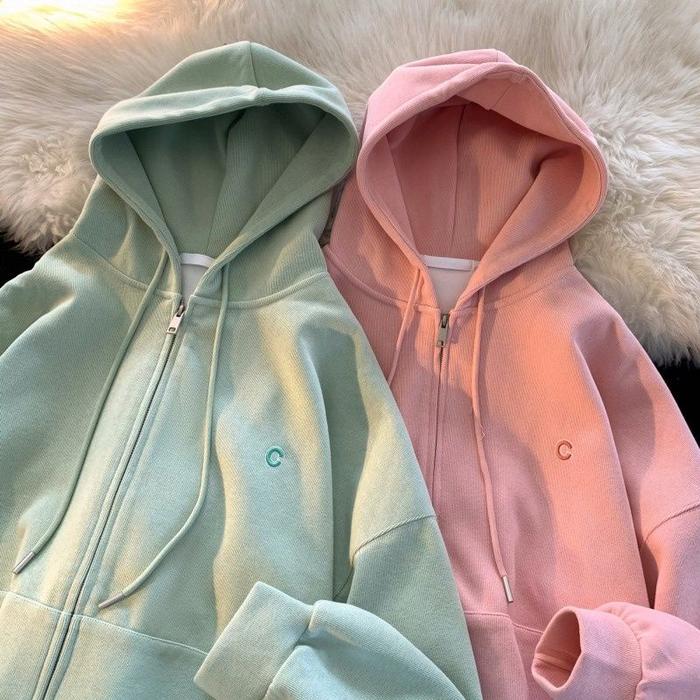 - Zip Hoodie Korean Style Boy Girl C LOGO HURUF BORDIR Embroidery Big Size 6XL 5XL 4XL 3XL 2XL XL L