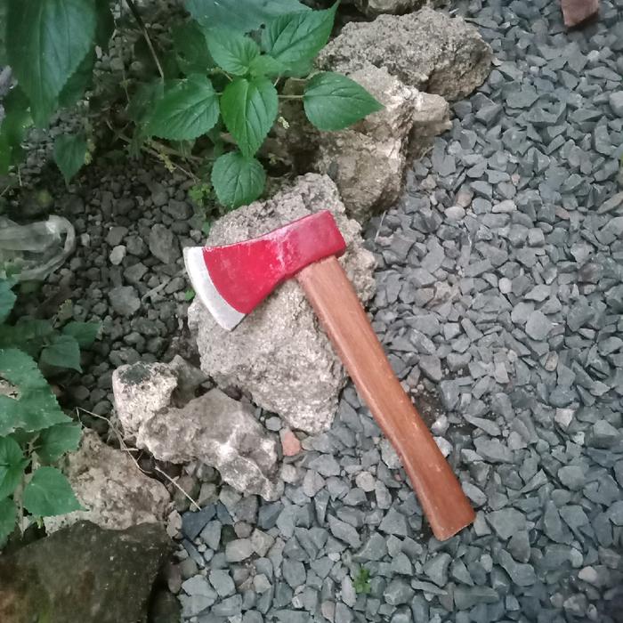 kampak merah baja asli super tajam-kampak besi baja gagang kayu-kampak serbaguna