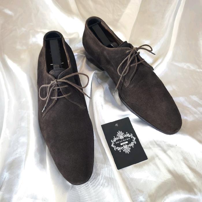 LANVIN Derby Suede Dress Shoes in Dark Brown Sepatu Formal Pantofel Pria PARIS