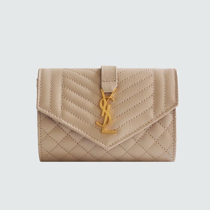 SAINT LAURENT YSL MINI ENVELOPE FLAP WALLET IN BEIGE GHW