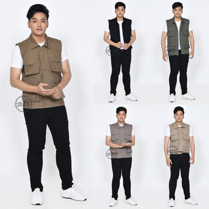 New / Rompi Vest Jaket Tactical Kargo Pria Motor Jeep Lapangan Outdoor Casual Polos Berkerah Multifu