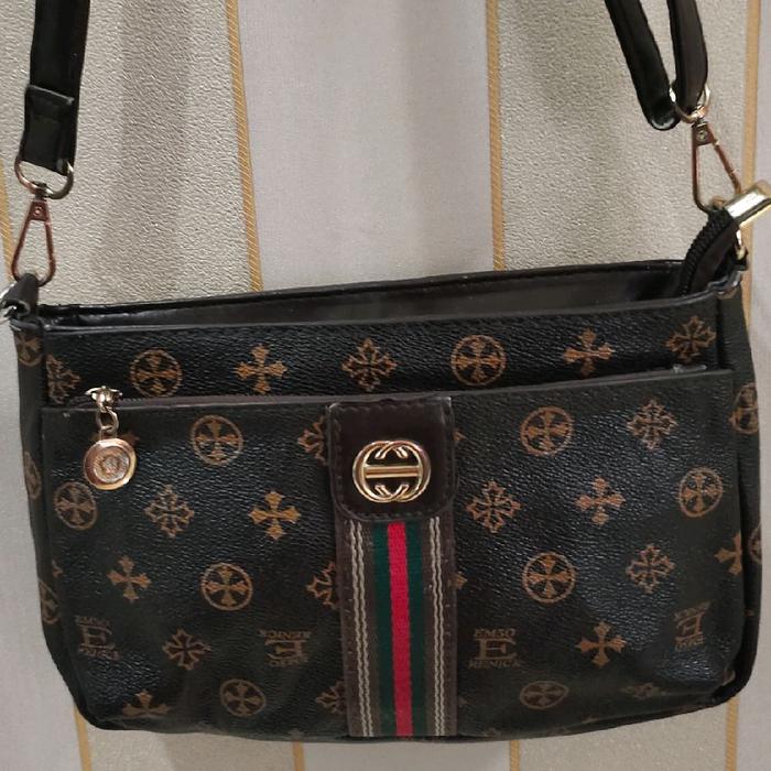 Anne Klein Sling Bag Coklat Kulit Original Dengan ring Embos Tas Tangan Wanita