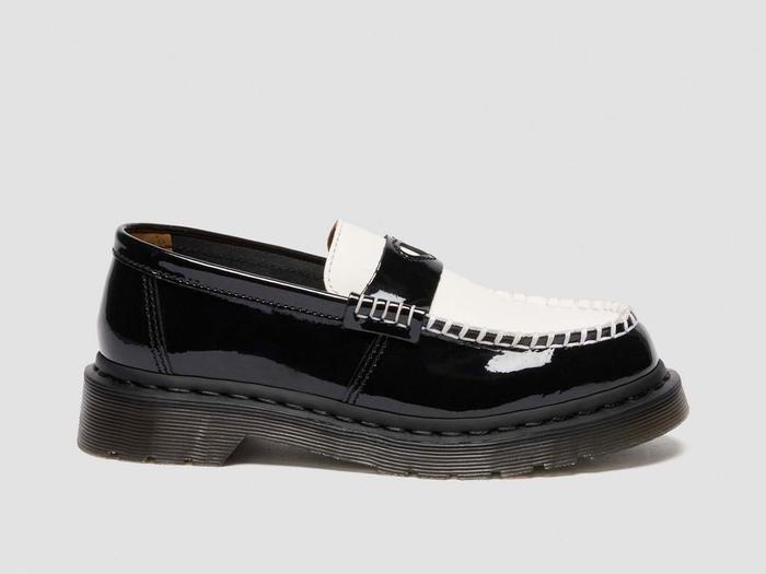 DR MARTENS PENTON HEART Patent Lamper Smooth Black White ORIGINAL 100%