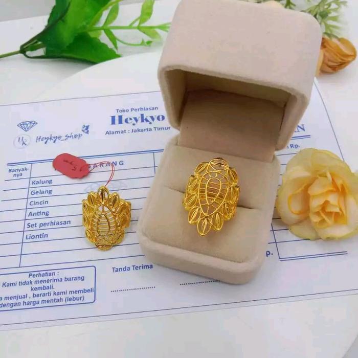 Cincin Dubai Turky  Model Ukir Merak Lapis Emas Lapis Emas 5 Gram Perhiasan Fashion Terlaris Tampil 