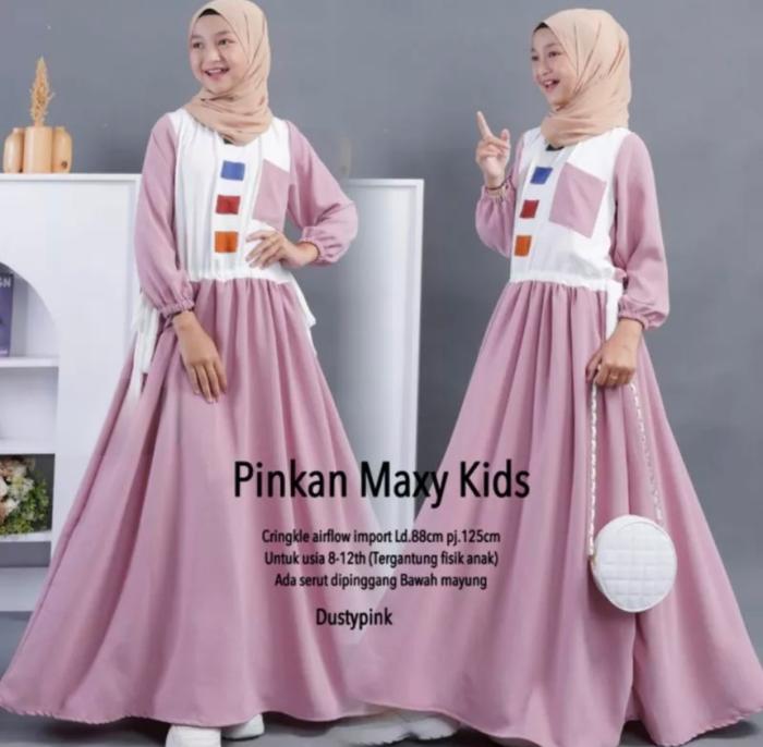 PINKAN DRESS KIDS / GAMIS ANAK REMAJA TERBARU / GAMIS ANAK TANGGUNG 10-16tahun BAHAN CRINKLE TERMURA