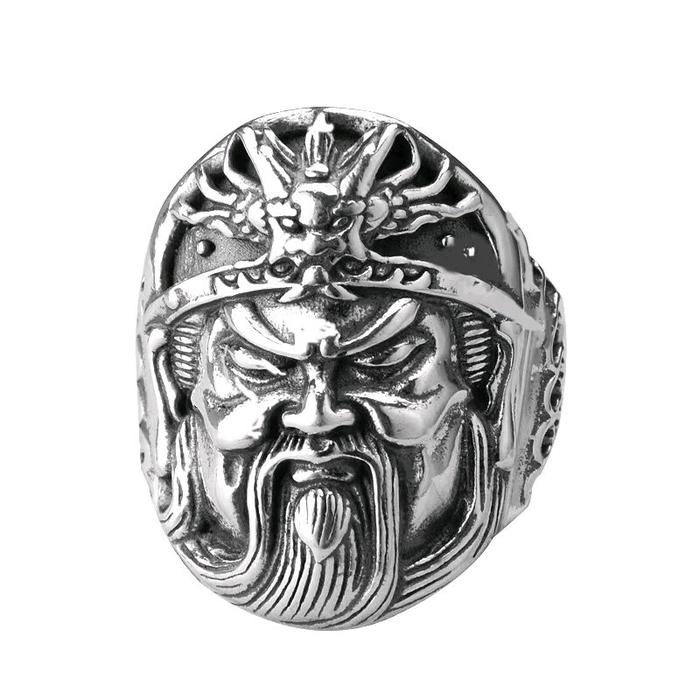 Cincin Vintage Desain Kepala Dewa "Guan Gong" Silver / Silver "Guan Gong" God Head (Model Terbuka)