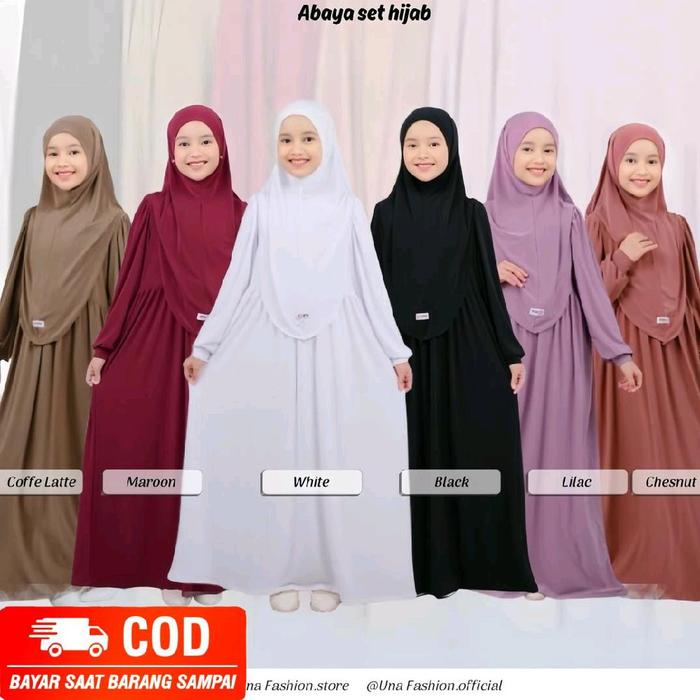 UNA FASHION GAMIS ABAYA ANAK PEREMPUAN BAHAN JERSEY POLOS TERBARU BAJU MUSLIM ANAK TERMURAH SET JILB