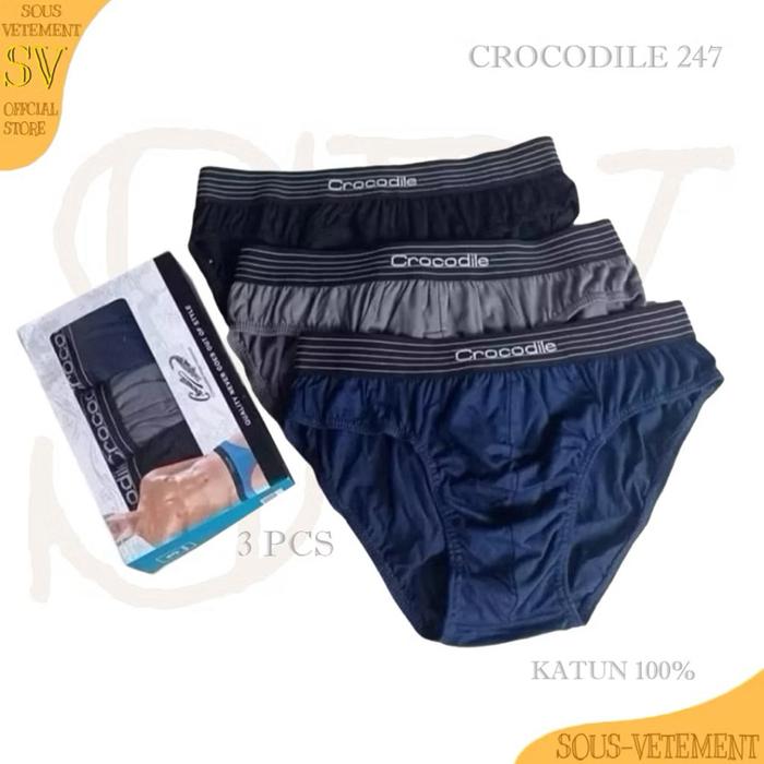 Celana Dalam Crocodile Pria Dewasa Kotak Putih CD Cowok Karet Boxer Art 247 Men Brief 3 Pcs [1 Pack]