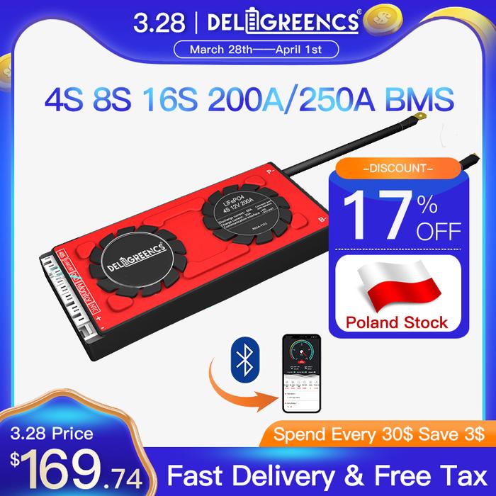 Poland Stock Smart BMS 4S 8S 16S 200A 250 12V 24V 48V LifePO4 BMS