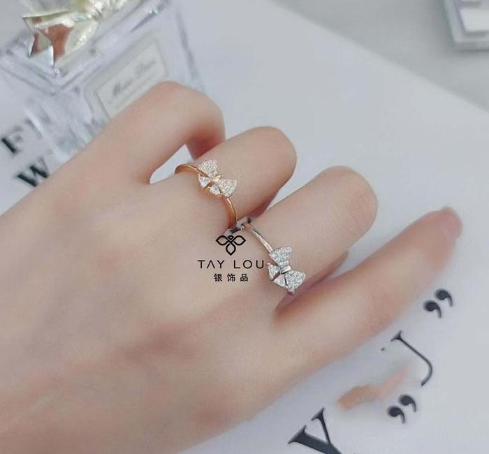 Cincin Perak 925 Pita Lapis Emas Putih - Korean Style Sterling Silver Ribbon Ring | Tay Lou Ribena