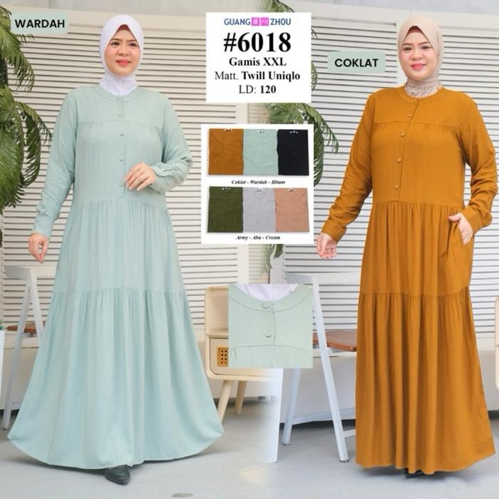 #6018 | GAMIS WANITA // MODEL KANCING SETENGAH//KERAH OBLONG// GAMIS POLOS // MATT TWILL UNIQLO // B