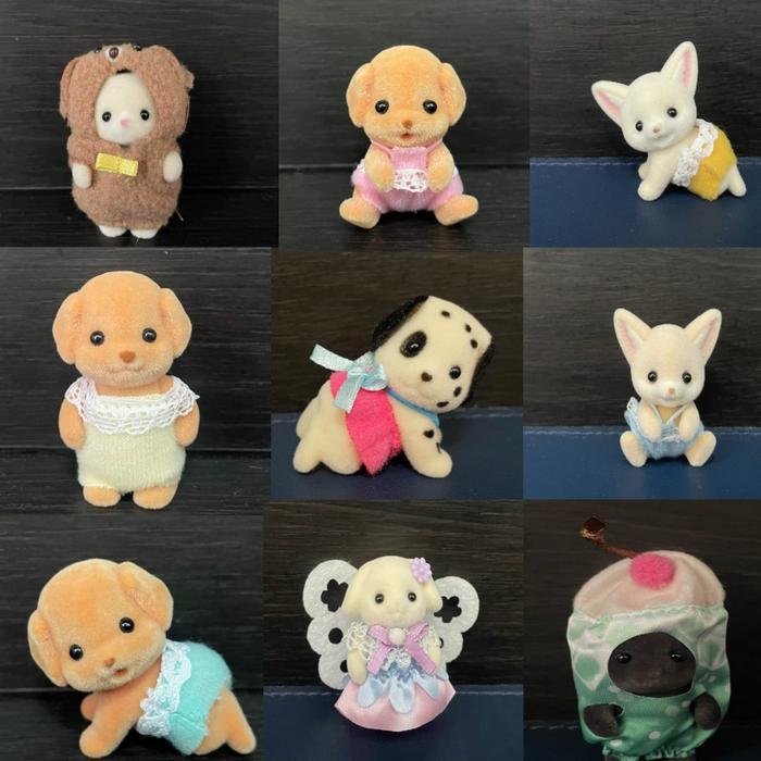 Genuine Sylvanian Families Forest Rabbit Grove Family Dollhouse Poodle Spotted Dog Trumpet Baby Floc