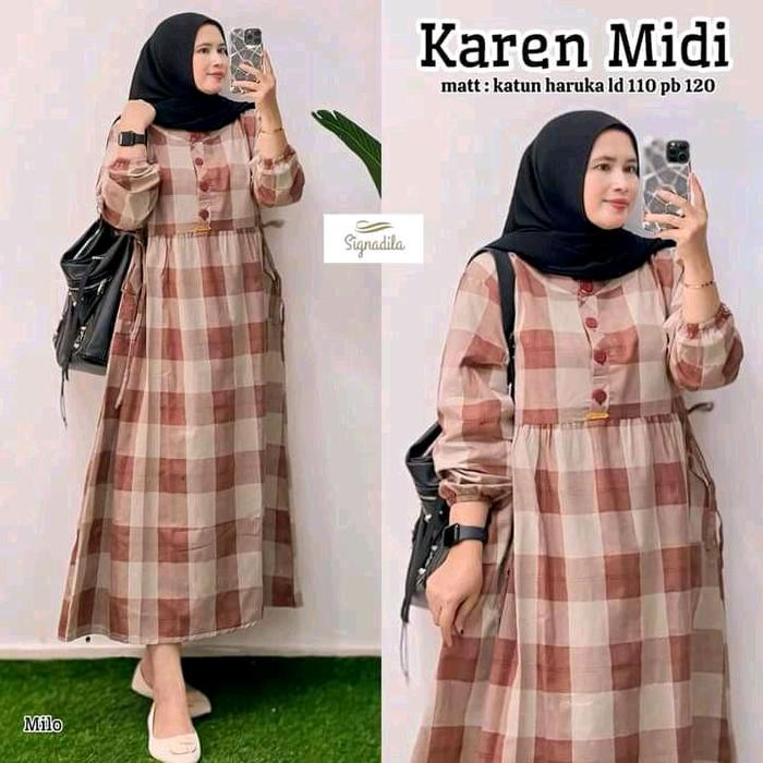 KAREN MIDI DRES MOTIP KOTAK BESAR