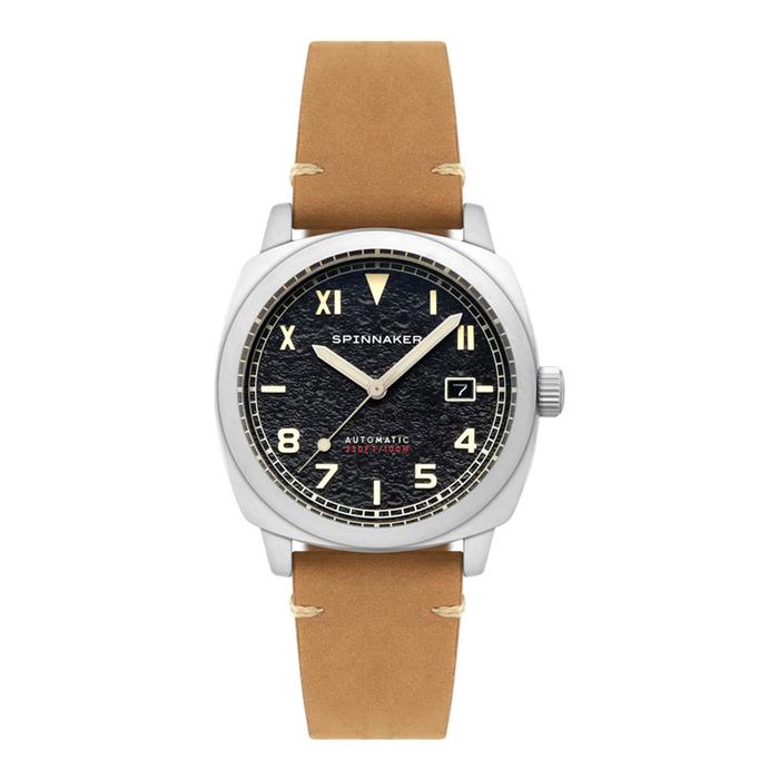 Jam Tangan Pria Spinnaker Hull SP-5071-01 California Granite Black Dial Brown Leather Strap