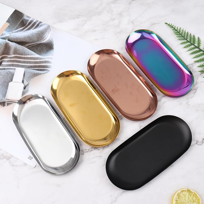 1 Pc Korean Style Stainless Steel Storage Tray Dessert Plate Nut Fruit Cake Tray Tea Tray Desktop Co