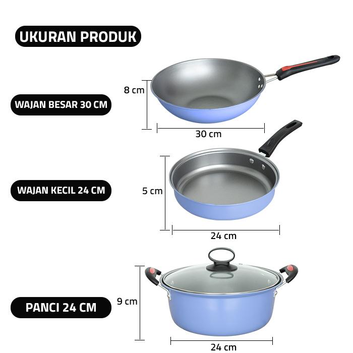 GM Bear Panci Set Lengkap Wajan Set 3 psc 1560 - Arria Panci Wajan Penggorengan Set Alat Masak Panci