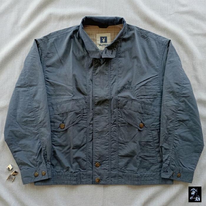 Jacket Harrington - Playboy Blue Size L fit XL Jaket Casual Mantel Tebal Pria Wanita