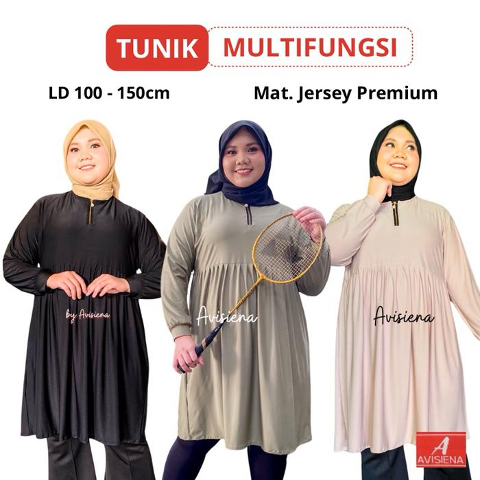 ready stock Avisiena - Tunik Jersey Jumbo Polos Rempel LD 110 120 130 140 150 Manset tunic olahraga 