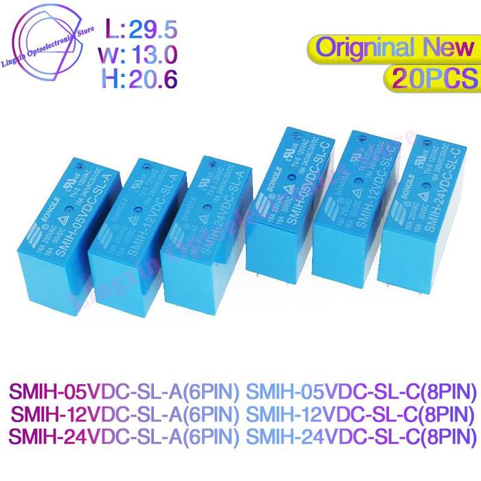 Free shipping 20PCS SMIH-05V 12V 24VDC -SL-A / C 16A 250VAC Relay 5V