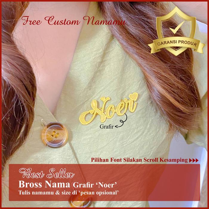 (Free gelang & cincin) Bross nama grafir love custom kuning