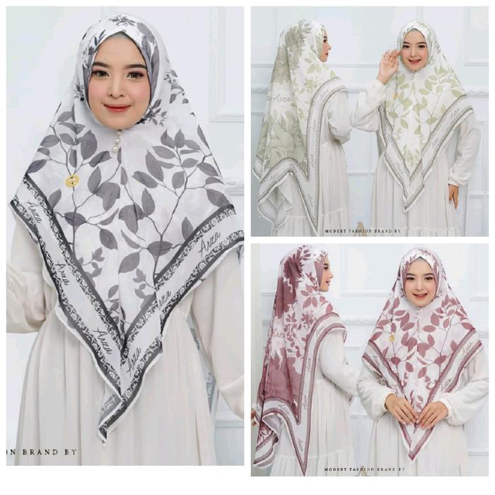 hijab khimar motif bunga bunga, putih abu, putih pink, hitam ungu, putih biru,