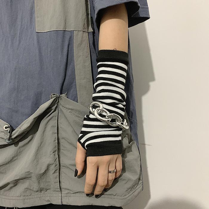 Winter Warm Long Sleeves Gloves For Man Women Fingerless Stripe Hip-Hop Knitted Elbow Mittens Elasti