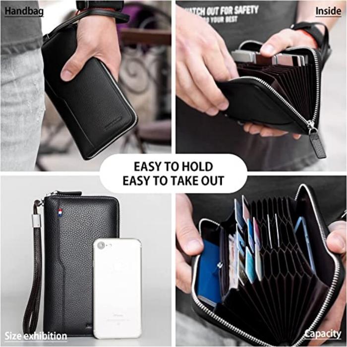Bison Denim Genuine Leather Men'S Wallet Rfid Blocking Long Purse Coin Case Passport Cover For Mens 