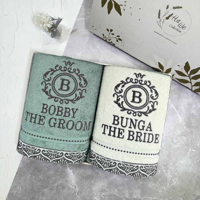 Hawe - Aharon (Handuk Couple + Bordir + Box) Hadiah | Souvenir Pernikahan