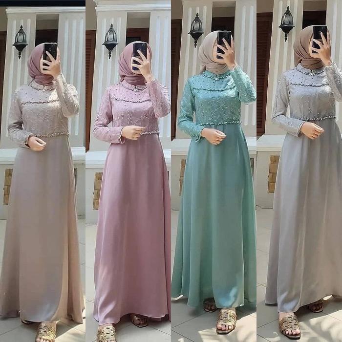 Sonia Dress Brukat Mix Satin Velvet Modern Terbaru Tiara Gamis Kondangan Lamaran Wisuda Lebaran Gaun