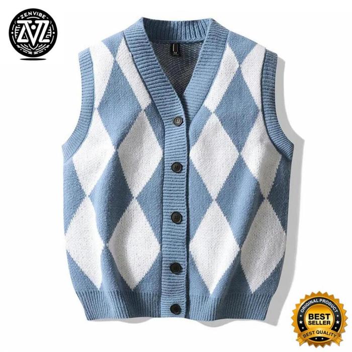 Vest Dustin Zenvibe Rompi Rajut Vest Knitt Korean Style Untuk Kantoran Atau Sekolah Berkancing List 