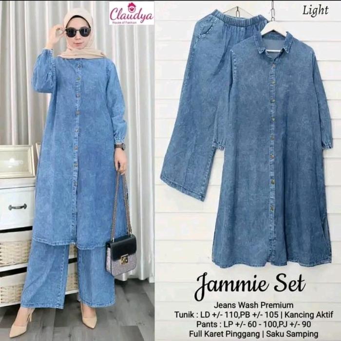 Jasmin stelan jeans modis Panjang Kulot Atasan tunik Wanita Muslim Bawahan