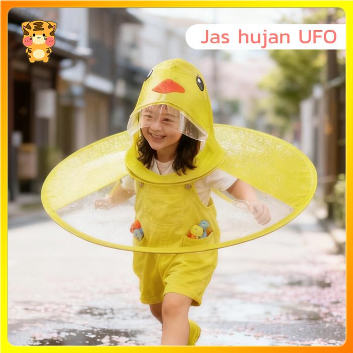 Jaket Hujan Bayi & Anak β Ponco Bebek Kuning dengan Topi UFO Anti Basah Lucu & Nyaman C487