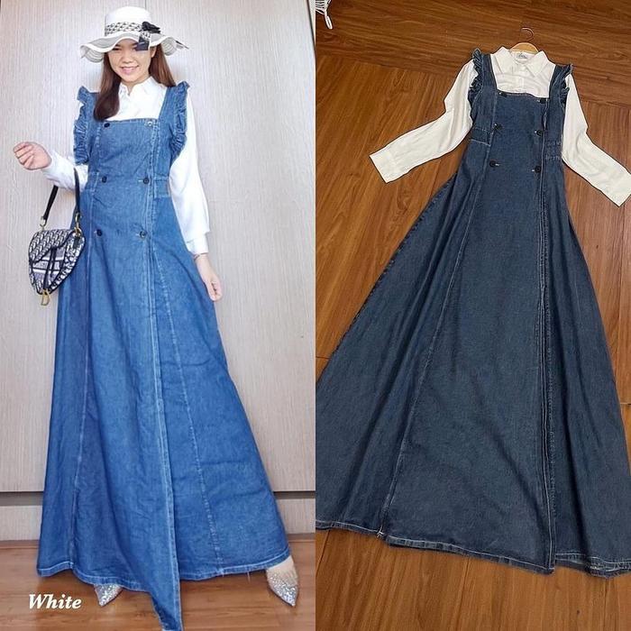 Dress Bianca 2in1 Jeans / Set Dress Wanita Matt Jeans Premium Mix Shakila / Kemeja + Overall / Fashi