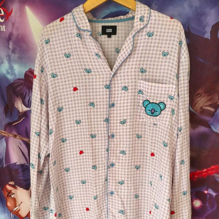 BT21 Official BTS Koya Purple Gingham Pajama Lounge Shirt L Boyband Boy Band Korea Atasan Kemeja Tid